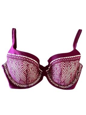 Victoria's Secret Body by Victoria Burgundy Maroon Lace Cup Lined Demi Bra 32D